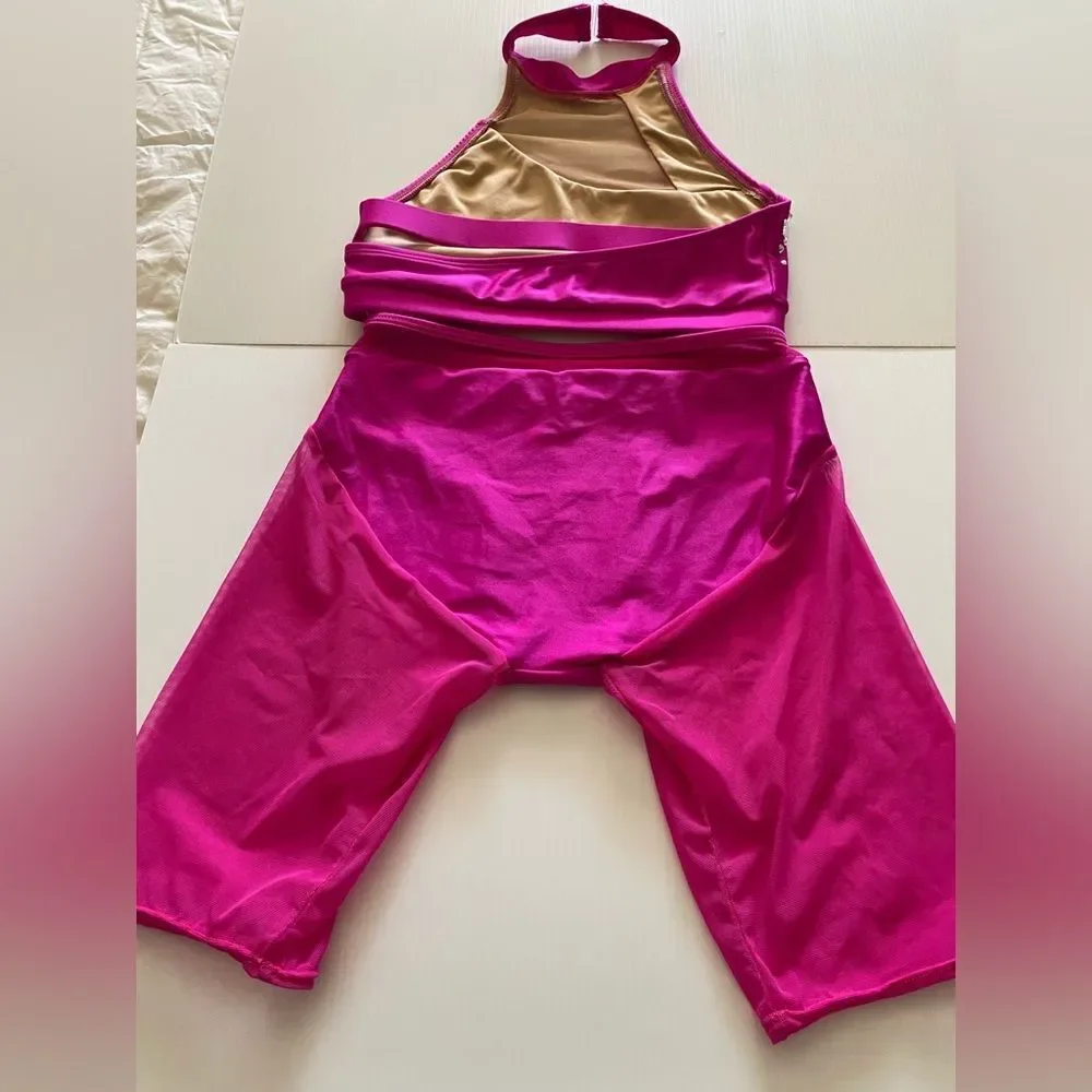 AA dance design costume solo custom hot pink Malfi Blossom 2 piece illusion SA